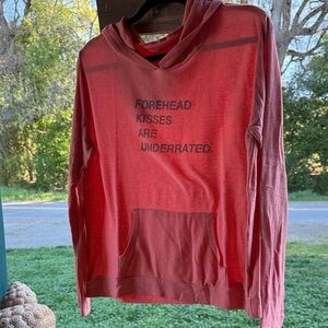 Coral Pink Graphic Hooded Pullover - "Forehead Kisses Are Underrated"